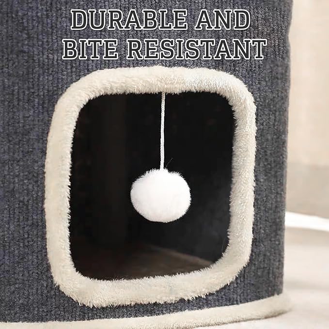Cat Villa Cat House,Cat House Soft and Durable Multi-Level Cat Villa Cozy Sisal Cat Tower with Scratching Post,Warm Condo Nest for Sleep,Rest Play Ideal for All Seasons (Gray, Small)