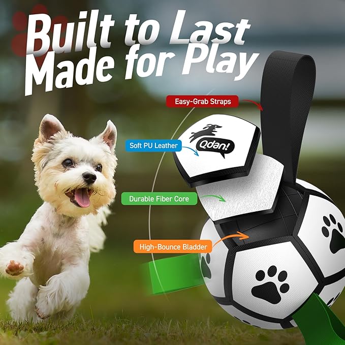 QDAN Dog Toys Soccer Ball with Straps, Interactive Toys for Tug of War, Puppy Birthday Gifts, Dog Water Toy, Durable Balls World Cup for Small Dogs（5 Inch）