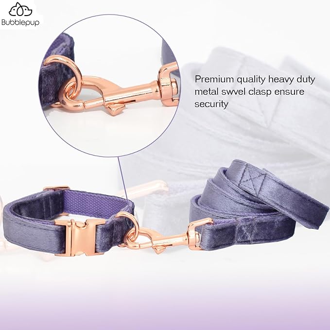 Bubblepup Velvet Dog Collar and Leash Set, Dog Collars for Small Medium Large Dogs Leash for Training & Walking
