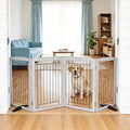 ZJSF Freestanding Dog Fence Indoor, Foldable Dog Gate for Doorways, Stairs or Hallways, Sturdy Wood Extra Wide Pet Gate with Support Feet for The House, Grey, 32 "Height-4 Panels