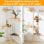 Wall Mounted Cat Tree with 2pcs Non-Slip Carpet, 63" Tall Sisal Scratching Post and Cat Shelves Perch with Wood Track Toy Ball, Cat Wall Shelf ClimbingTower for Indoor Middle Large Kitten