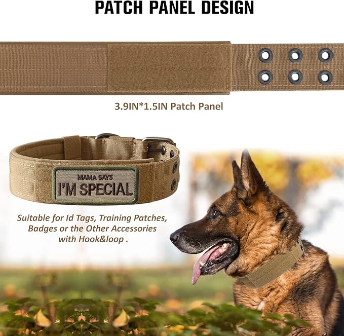 Tactical Dog Collar Military Adjustable Dog Collars Soft Nylon Training Collar with Patch Heavy Duty Metal Buckle Collars for Medium Large Dogs (Green, M)