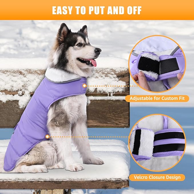 iBuddy Dog Winter Jacket for Extra Large Dogs, Easy on 3XL Dog Snow Coat Velcro Waterproof Pet Puffer Clothes with Harness Hole Adjustable Reflective Quilted Pet Cold Weather Vest for Girl Female