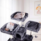 MQ Multi-Level Cat Tree, Activity Centre Cat Tower Furniture with Sisal-Covered Scratching Posts, 3 Padded Plush Perches, Dual Condo & Basket, Removable Hammock, for Large Cats, Grey