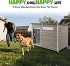 Medium Wooden Dog House Outdoor, Weatherproof Dog Houses with Adjustable Vent Windows, Alloy Chew-Resistant Frame, Removable Floor for Medium & Small Dogs (34" L x 22" W x 25" H)