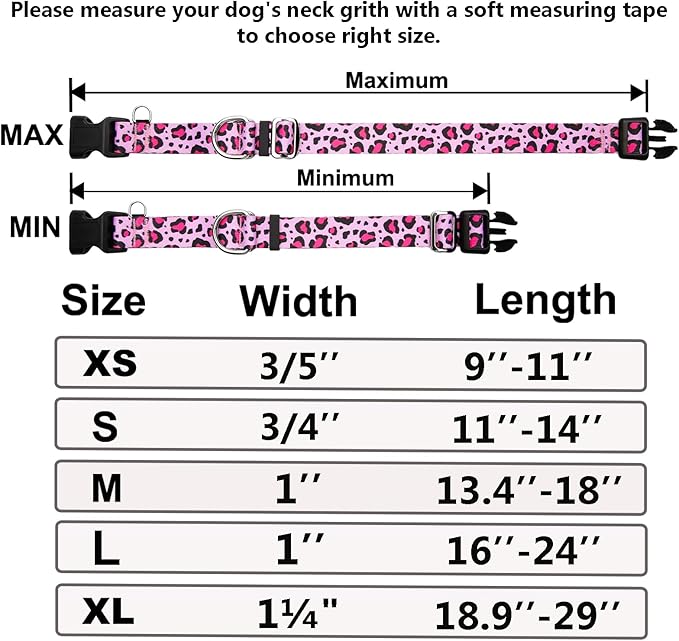 Martingale Collar for Dogs with Buckle No Pull Adjustable Nylon Limited Slip Training Dog Collars (Pink Leopard, Large)