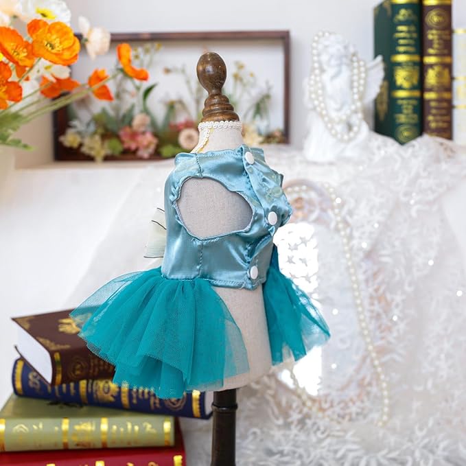 Fashion Sweet Puppy Dog Blingbling Princess Skirt Pet Dog Lace Cake Camisole Tutu Dress J-Blue S