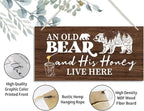 Funny Animal Theme Wood Decor Sign, Old Bear and His Honey Live Here, Hanging Printed Wooden Plaque Décor, Vintage Wall Decoration, Bear Hanging Wall Art, Bedroom Décor Sign 12x 6inch