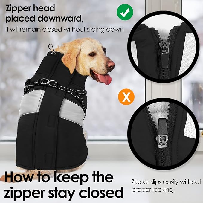 AOFITEE Small Dog Coat, Dog Winter Coat with Harness Built in, Warm Dogs Jacket with Zipper & Polar Fleece Collar, Waterproof Pet Snow Jacket Snowsuit for Schnauzer, Chihuahua Yorkshire, S