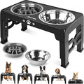 Elevated Dog Bowls for Medium Size Dogs, Non-Slip Dog Feeder with 1*Stainless Steel Dishes & 1*Slow Feeder Bowl, 5 Heights Adjustable Raised Bowls to 3.15″-8.66″-9.84″-11.02″-12.2″