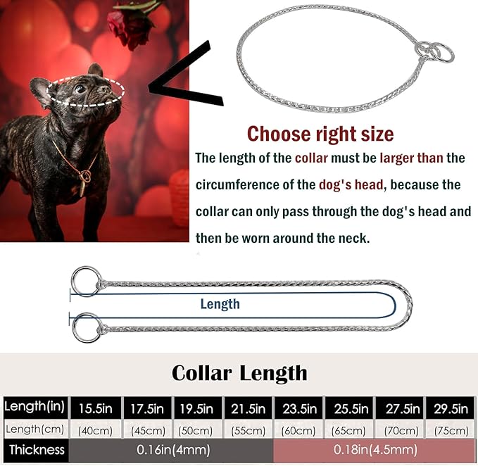 Heavy Duty Dog Choke Collar Slip Dog P Chain Snake Collar Plating Anti-Rust Dog Training Collars for Small Large Dogs Black/Gold/Silver/Rose Gold 15.5in-29.5in (27.5in, Silver)