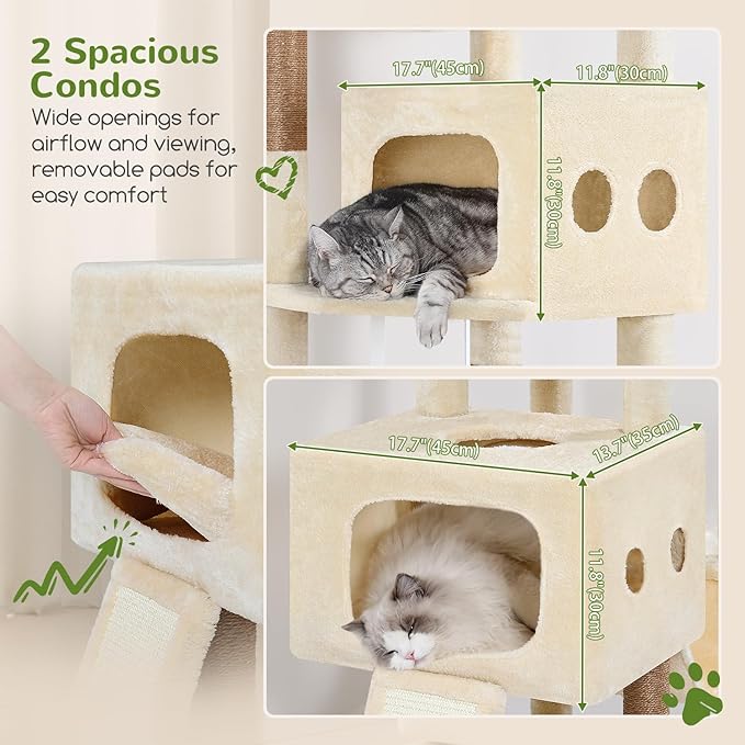 Globlazer Multi-Level Tall Cat Tower 83 inch Sturdy Extra Large Heavy Duty Cat Tree for Indoor Large Adult Cats Kittens with 2 Cat Condo, 8 Scratching Post, 2 Hammock, S83G, Beige