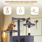 54in Cat Tree Tower for Indoor Cats, Cat Tower with Cat Scratching Post, Multi-Level Cat Furniture, Cat Tower with Funny Toys for Kittens-Ashy