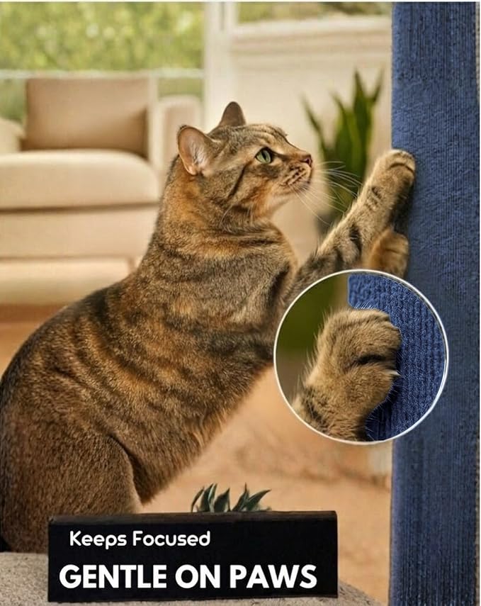 Trimmable Self-Adhesive Cat Scratch Mat, DIY Climb Scratcher for Cat Tower, Couch, and Furniture Protector, Replacement Pads (Blue, 23.6''x11.8'', 3-Pack)