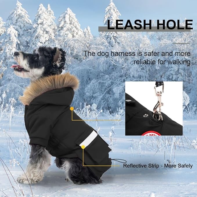 PINA Dog Coats for Small Dogs, Waterproof Dog Jacket, Dogs Winter Coat Jacket, Warm Cold Weather Coats, Windproof Reflective Hoodie with Pocket, Flannel Lining Snow Coat with Faux Fur Hood