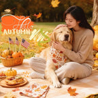 Fall Dog Bandanas - Colorful Autumn Leaves, Acorns & Berries Print, Thanksgiving Holiday Triangle Pet Scarf with Snap Button, Small and Medium Breed, 5-30lbs