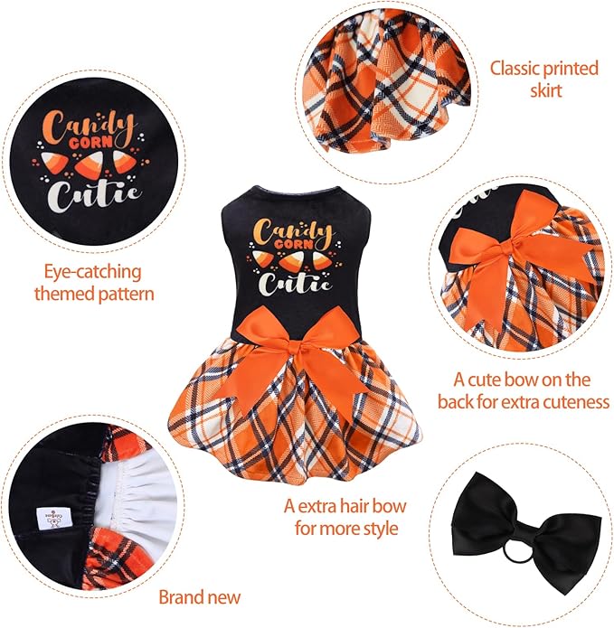 CuteBone Halloween Dog Dresses Velvet Holiday Small Dogs Clothes Onesie Pet Apparel Girl Puppy Skirt with Bow Hair Rope CVA45M-D