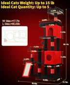 68 Inches Heavy Duty Cat Tree for Indoor Cat, Big Cat Tower with Sisal Scratching Posts and Top Perch, Large Platform for Adult Cats, PMT02RD, Black Red