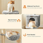 Feandrea Cat Tree, Small Cat Tower, 33.1-Inch Cat Condo with Basket, Cat Cave, Removable Washable Cover for Top Perch, for Small Spaces, Light Gray UPCT142W01