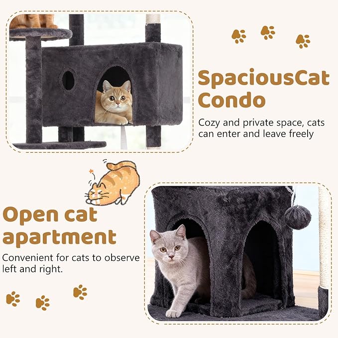 BestOffice 70 Inch Cat Tree, Multi-Level Cat Tower with Condo, Perches, Sisal Scratching Posts, Climbing Ladder,Indoor Activity Center Play House for Kittens & Adult Cats, Ashy