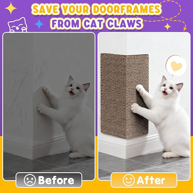Wall Cat Scratcher for Indoor Cats,23.6x11.8”Corner Cat Scratcher,Cat Scratch Pad Furniture Protector for Door & Wall,Couch, Durable Cat Scratching Board Easy Mount(Deep Brown, 23.6”x11.8”)