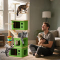 Large Cat Tree,153 Tall Wooden Cat Tower with 3 Spacious Caves,Transparent Space Capsule,8 Fully Scratching Posts and Natural Wood Posts, Kitty Condo with Multi-Layer Platform