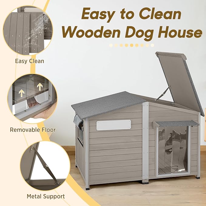 51.2" L Extra Large Weatherproof Dog House, Chew-Proof Iron Frame Kennel for Small & Large Breeds