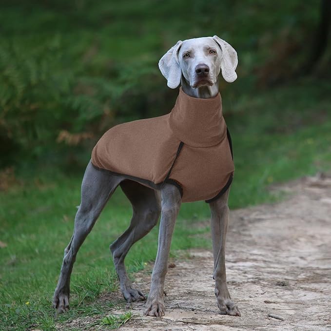 ROZKITCH Turtleneck Dog Pajamas for Large Dogs, Pet Windproof Warm Cold Weather Jacket Vest Cozy Jumpsuit Apparel Outfit Clothes for Walking Hiking Travel Sleep Brown 2XS