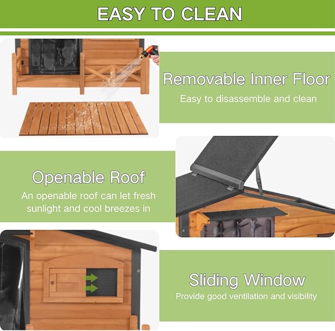 Dog House Outdoor with Porch Weatherproof Dog Kennel with Anti-Chewing Iron Frame Dog Shelter for Small Medium Dogs(Brown)