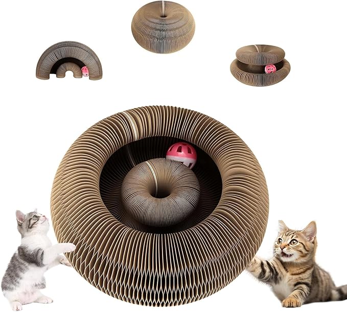 Magic Organ Cardboard Cat Toy,Cat Scratching Board with A Ball for Mental Physical Exercise,Shape Shifting Accordion Kitten Scratcher Toys with Different Shapes,Cat Scratch Toys for Indoor
