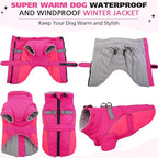 ROZKITCH Dog Winter Coat, Dog Coat for Autumn Winter with Turtleneck, Pet Clothes with Adjustable Waist Strap, Soft Warm Pet Clothing with Reflective Strip for Small Medium Large Dogs Rose Red XL