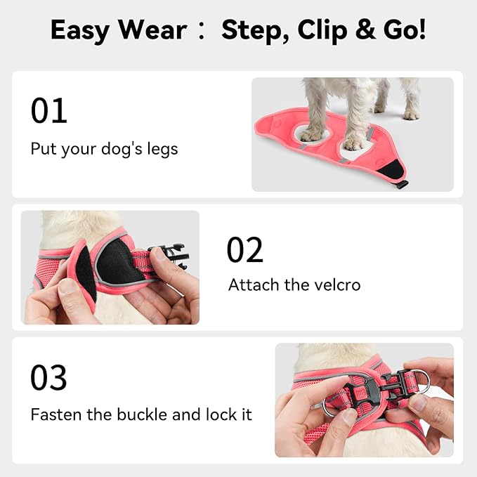 Joytale Small Dog Harness, Breathable Mesh Step-in Vest, Reflective Soft Padded Harnesses for Puppies and Extra Small Dogs, Pink, XS