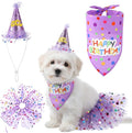 2 Pack Dog Birthday Dress Girl Dog Birthday Bandana with Hat and Dress Girl Set Puppy Party Supplies, Cute Tutu Skirt Outfit for Small Medium Large Dogs Decorations (Purple)