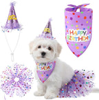 2 Pack Dog Birthday Dress Girl Dog Birthday Bandana with Hat and Dress Girl Set Puppy Party Supplies, Cute Tutu Skirt Outfit for Small Medium Large Dogs Decorations (Purple)