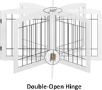 PAWLAND Free Standing Dog Gates for The House Stairs Doorways Indoor Foldable Wooden Small White Puppy Pet Gate Step Over Fence 60" W 24" H 3 Panels