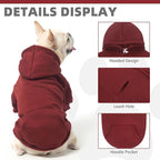 KOOLTAIL Dog Hoodie for Small Medium Dogs Cats,Soft&Warm Pet Sweater with Leash Hole and Pocket Boy Girl,Puppy Fall Winter Jacket Clothes,French Pitbull Cold Weather Coat Sweatshirt,Deep Red XS