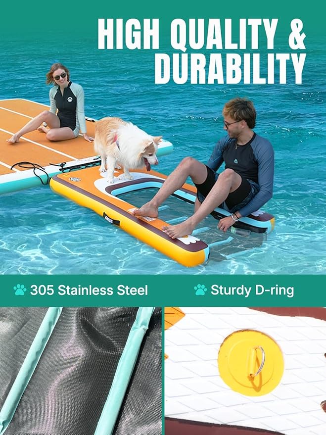 Niphean Dog Pool Ramp(Full-Coverage Non-Slip Deck), Stable Pup Plank with 240lbs Capacity, Inflatable Dog Ramp for Pool, Boat, Dock & Lake, Safe & Durable Ladder for Large Pets to Easy Water Access