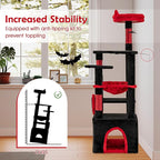Tangkula Gothic Cat Tree, Halloween Cat Tower with Sisal Scratching Posts & Board, Spooky Bat-Shaped Platforms, Spider Toy, Devil Ear-Shaped Perch, Goth Cat Tree w/Large Hammock & Condo, Black & Red