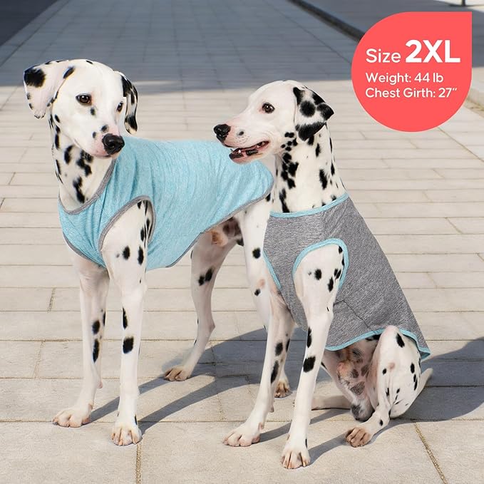 KYEESE 2Pack Dog Shirt, Lightweight Sun Protection Sleeveless Dog T Shirts for Large Dogs Boy, Breathable Pet Reflective Tank Top Summer Dogs Clothes for Outdoor Walking, Grey+Sky Blue, 3XL