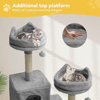 DWVO 75 in Multi-Level Cat Tower: Tall Cats Tree for Indoor Kittens, Pet Furniture with Kitty Condos, Top Perches, Sisal Ramp Scratching Posts, Cozy Basket, Hammocks, Light Gray