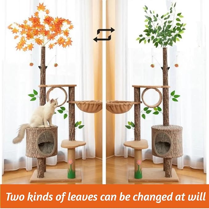 61 inches high, 6-Layer Platform Pets Cat Tree cat Tower for Indoor cat with Leaves,Sisal-Covered Scratching Post and Condo