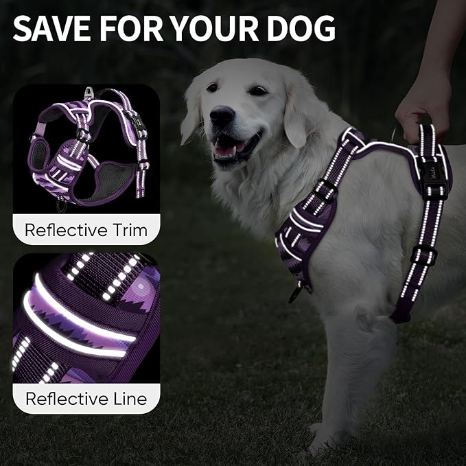 HEELE Dog Harness, No Pull Adjustable Padded Reflective Harness for Small Medium Large Dogs with Handle for Walking Training, Moon Night, XL