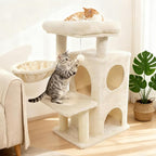 Tangkula Cat Tree Tower, 33.5 Inch Cute Cat Tower with 2-Tier Large Condo, Sisal Scratching Posts, Padded Top Perch, Dangling Toy, Rotatable Cozy Basket, Cat Climbing Furniture (Beige)