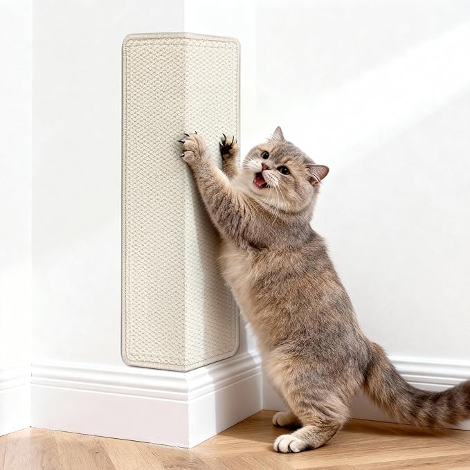 Wall Corner Cat Scratcher | Cat Scratcher Wall Mounted with Faux Sisal & Carpet Pad, 23.6x11.8 Inch Furniture Protector for Indoor Cats to Protect Couches & Walls