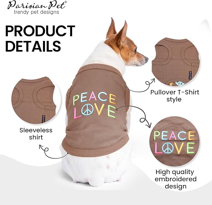 Parisian Pet Dog Shirt - 100% Cotton Peace Love Shirts for Small Dogs - Sleeveless Pet Clothes - Lightweight Dog T Shirts - Breathable Puppy Clothes - Stretchy Unisex Dogs Apparel