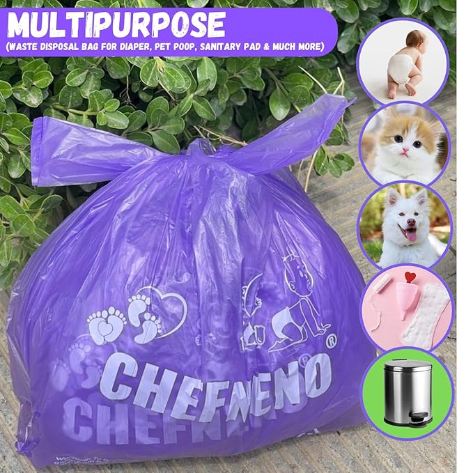 Baby Diaper Bag Disposable (300 ct.) Fresh Baby Powder Scented Easy Tie Handles Scented Diaper Sacks Disposable Dog Poop Waste Bags Cat Litter Clump & Poop Bags Sanitary Pad Waste Bags (300 Bags)