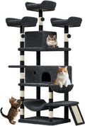 68.5 in Multi-Level Cat Tree for Indoor Cats Large Adult Heavy Duty Cat Tower for Large Cats with 2 Condos/Plush Perches/Sisal Scratching Posts/Hammocks/Basket/Dangling Balls, #2604 Dark-Grey
