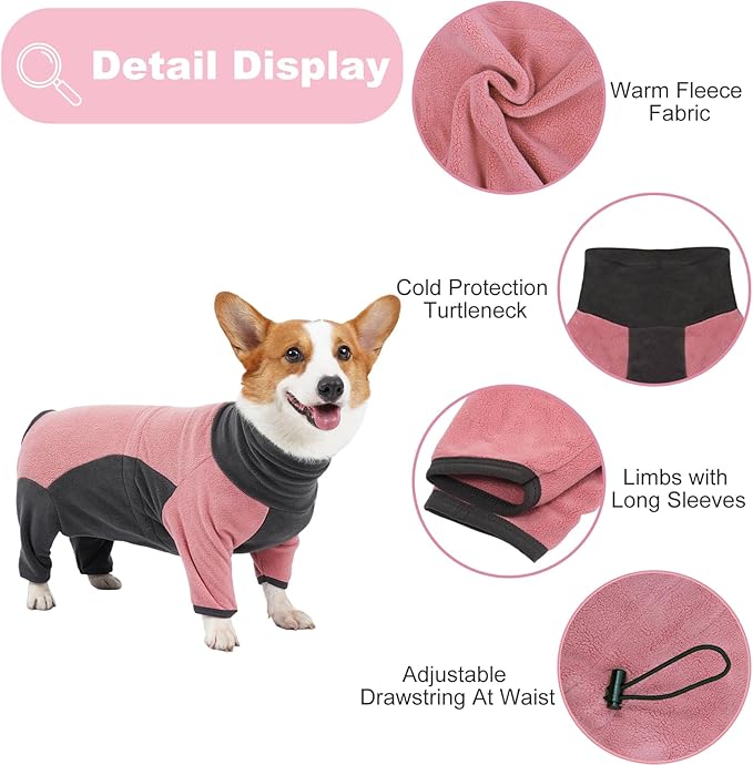 Dog Winter Coat Soft Fleece Dog Clothes for Cold Weather, Warm Dogs Pullover Pajamas Cozy Cold Weather Jacket Full Body Suit Windproof Fleece Sweater for Dogs Walking Hiking Sleeping (Pink S)