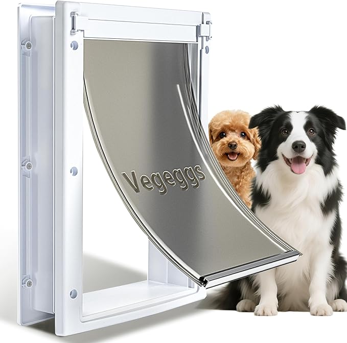 Dog Door Doggy Door Easy Install - Wood & PVC Doors & Walls，Dgooie Free Movement & Strong Magnetic Auto-Close & Sliding Lock,Telescoping Frame,8 1/8" x 13 2/5" for Medium Dogs Up to 40 lb