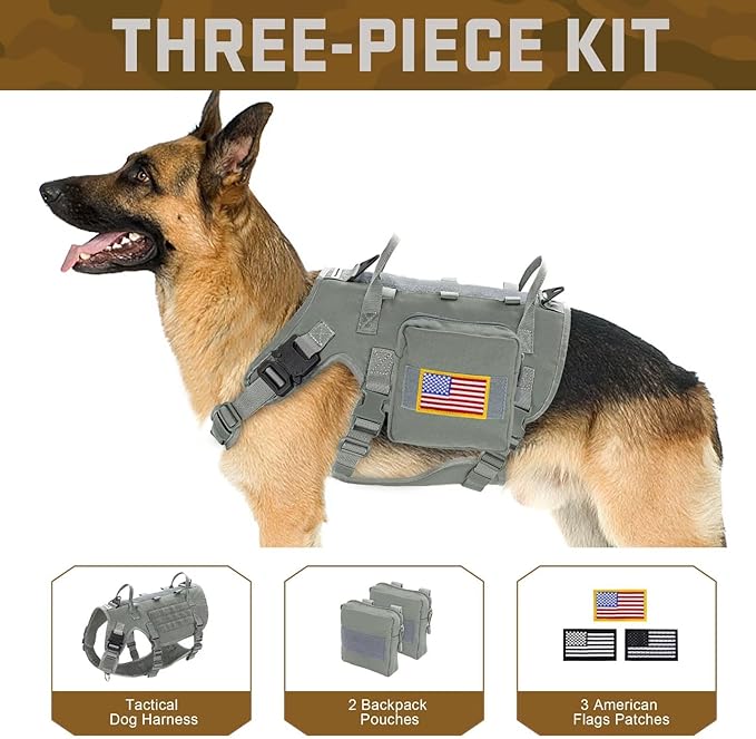 Forestpaw Dog Harness Medium Sized,Tactical Dog Harness with Handle,No Pull Military Style Service Dog Vest with Pockets Adjustable for Medium Dogs,Gray,Chest 15.5-25.5"